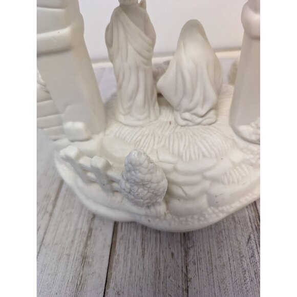 Musical Nativity Figurine Plays Silent Night Off White Bisque Holy Family 8” - Picture 6 of 8